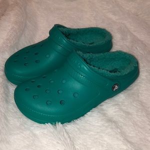 Mint fur lined Crocs